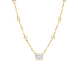 LAB Diamond Silver Necklace Emerald Cut