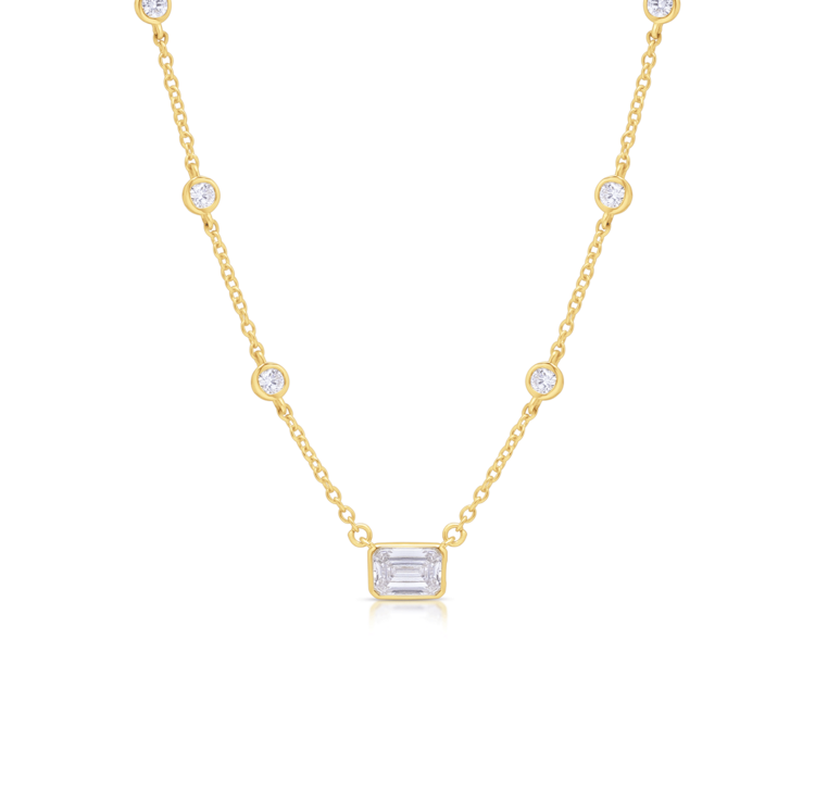LAB Diamond Silver Necklace with LAB Emerald Cut Diamond Center