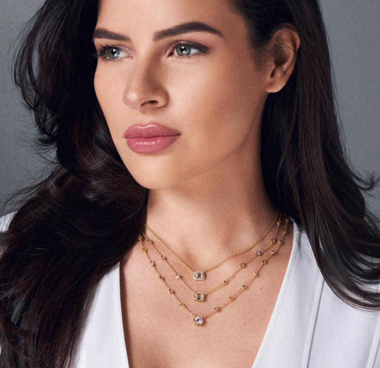 LAB Diamond Silver Necklace with LAB Emerald Cut Diamond Center