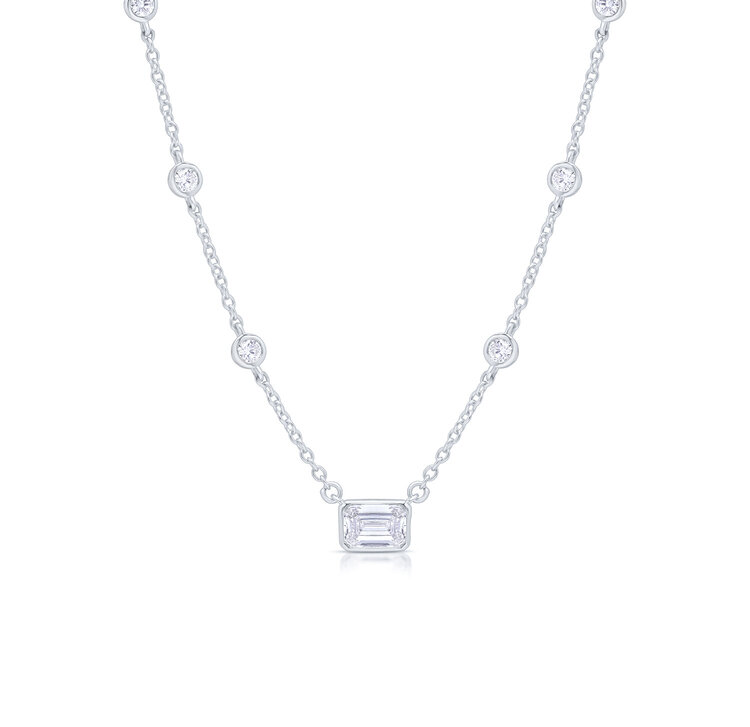 LAB Diamond Silver Necklace with LAB Emerald Cut Diamond Center