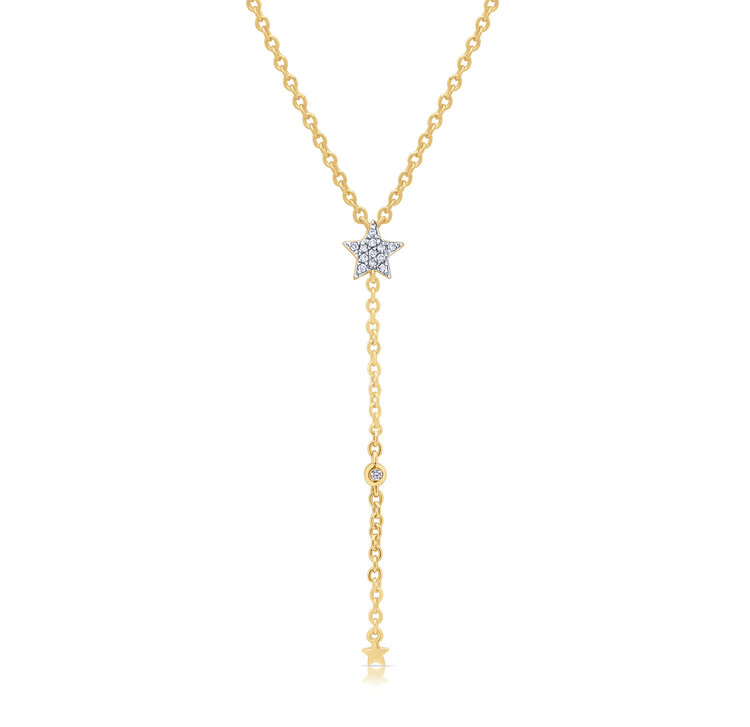 LAB Diamond Silver Lariat Necklace with Star