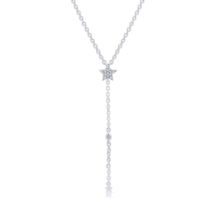 LAB Diamond Silver Lariat Necklace with Star