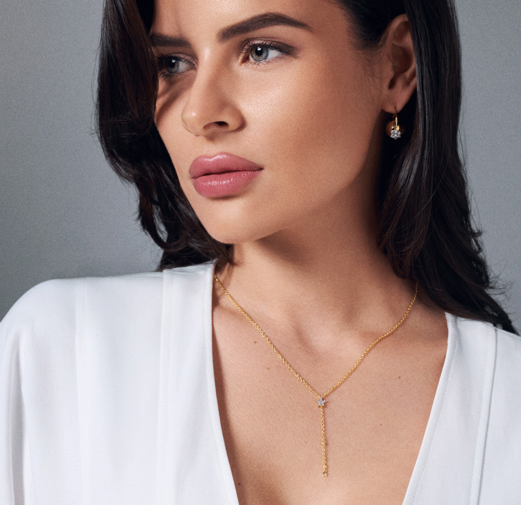 LAB Diamond Silver Lariat Necklace with Star