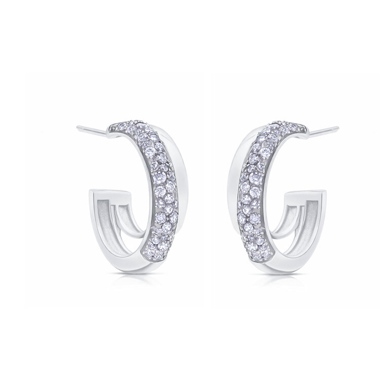 LAB Diamond Double Hoop Earrings Silver