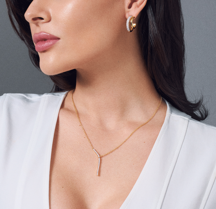 LAB Diamond Double Hoop Earrings Silver