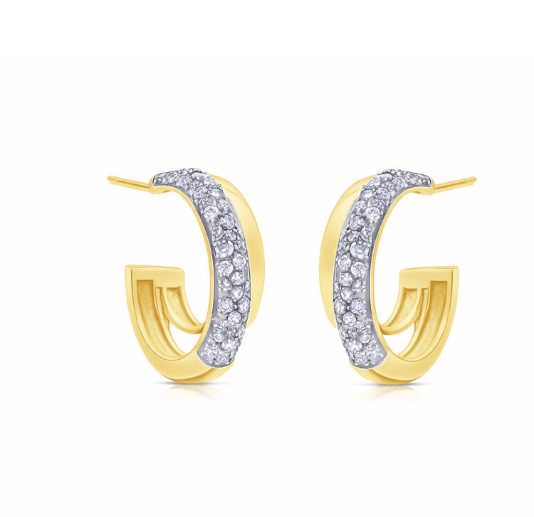 LAB Diamond Double Hoop Earrings Silver