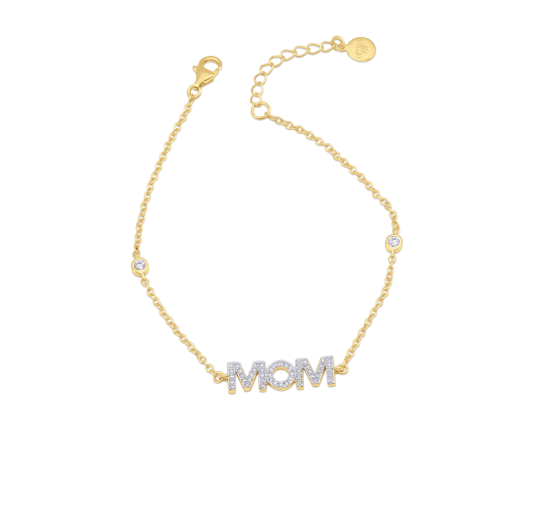 LAB Diamond Gold Plated Silver MOM Bracelet