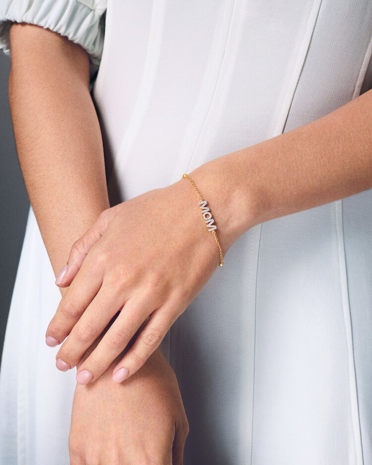 LAB Diamond Gold Plated Silver MOM Bracelet