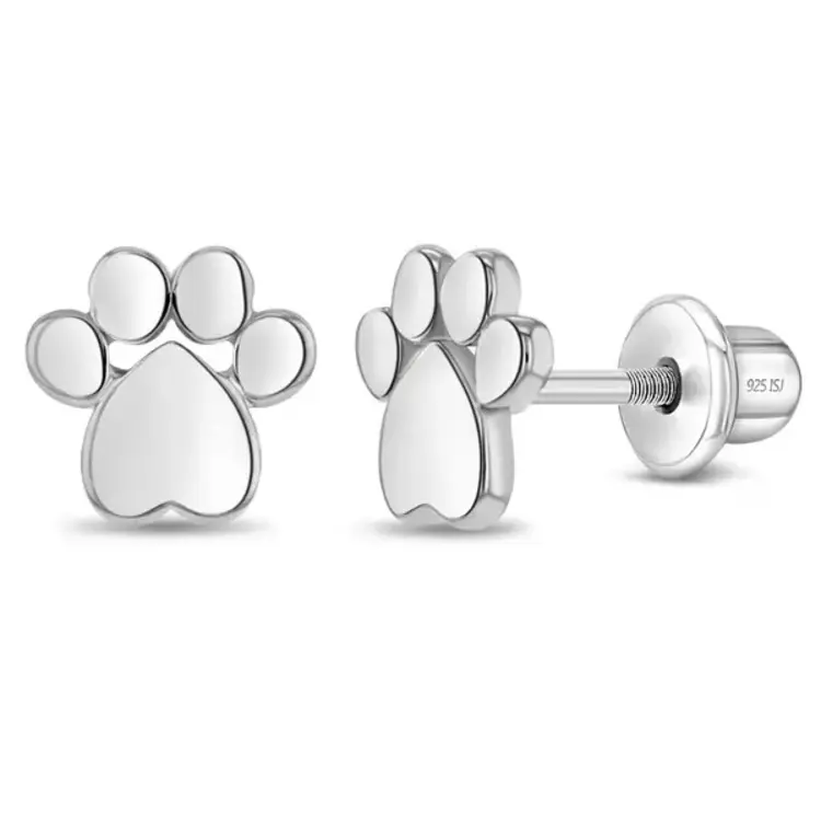 Silver Dog Paw Kid Earrings
