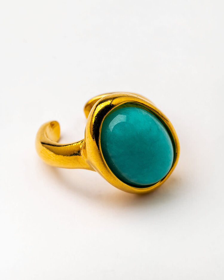 Oval Stone Gold Plated Ring Adjustable