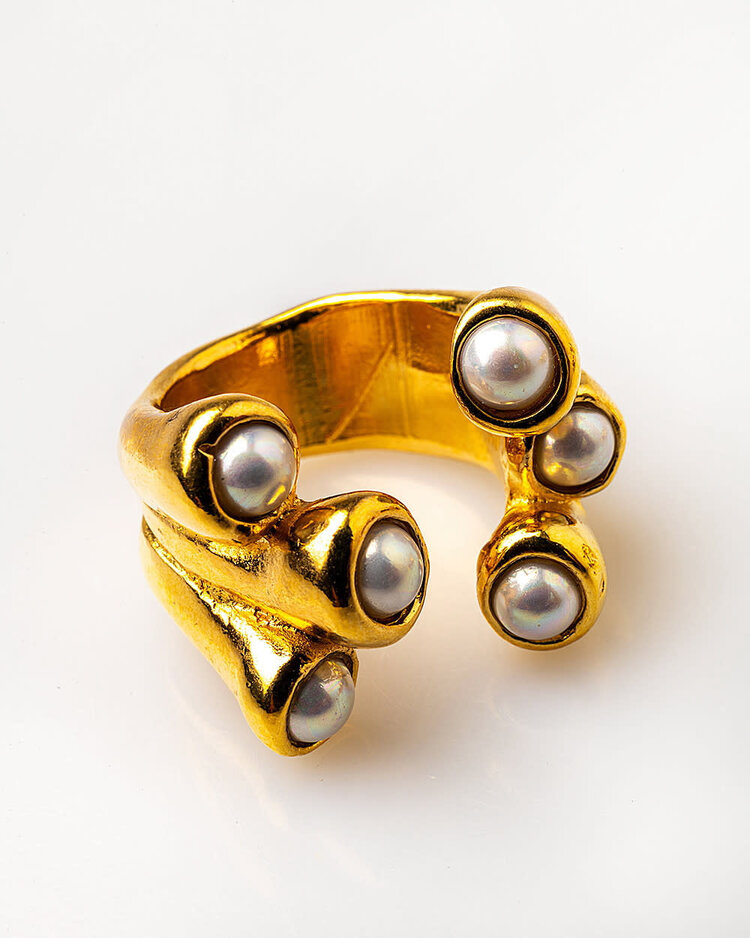 Gold Plated Ring With Mallorca Pearls