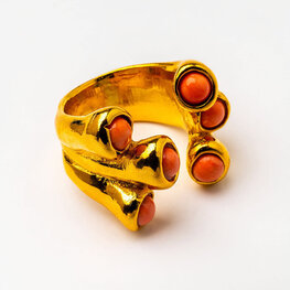 Gold Plated Adjustable Ring With Natural Stones