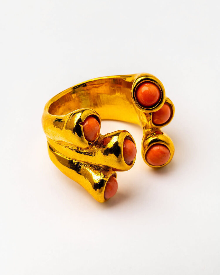 Gold Plated Adjustable Ring With Natural Stones