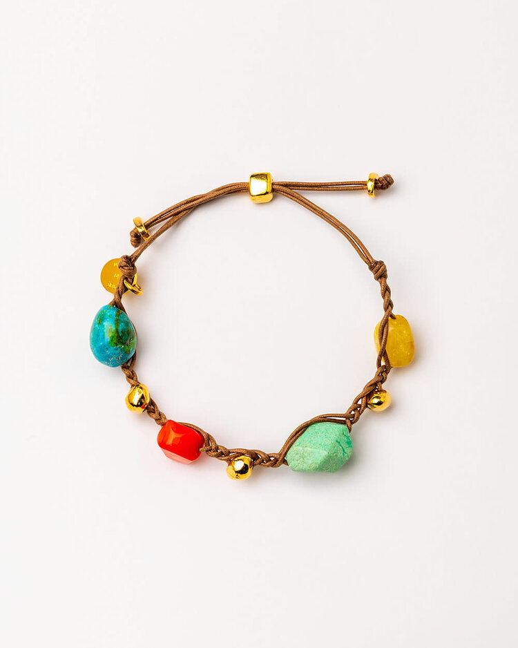 Hand Braided Bracelet with Crysoprase, Opal & Coral