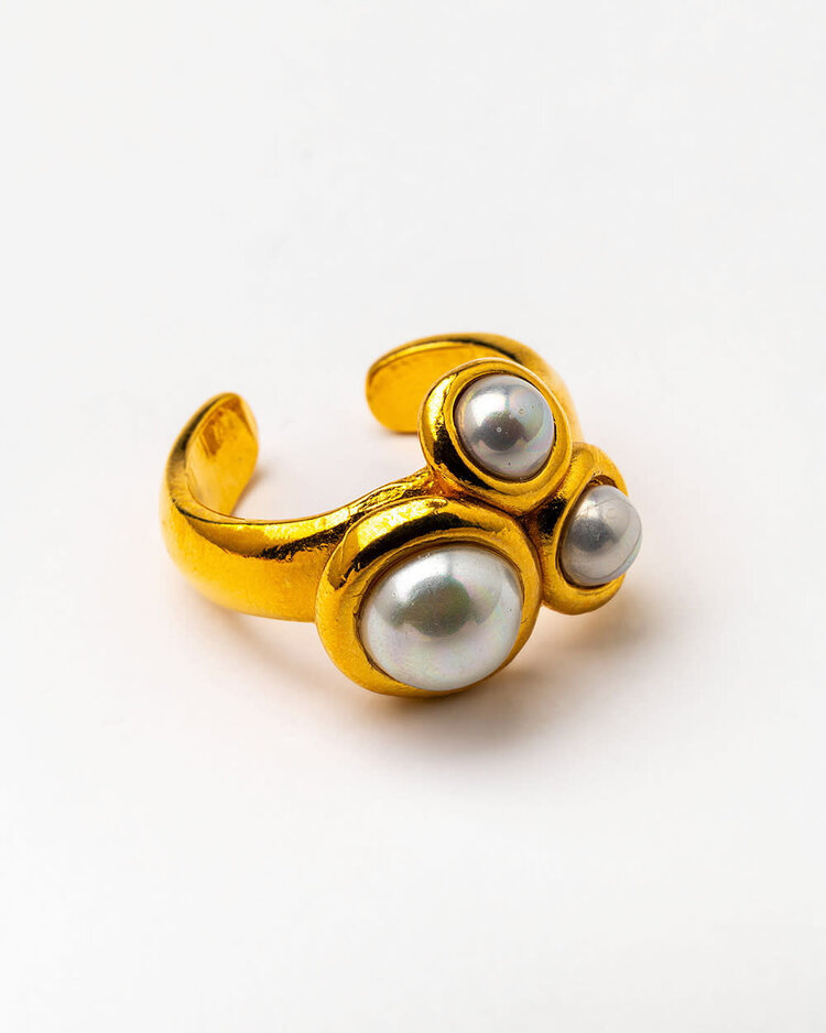 24k Gold Plated Adjustable  Ring with Natural Stones