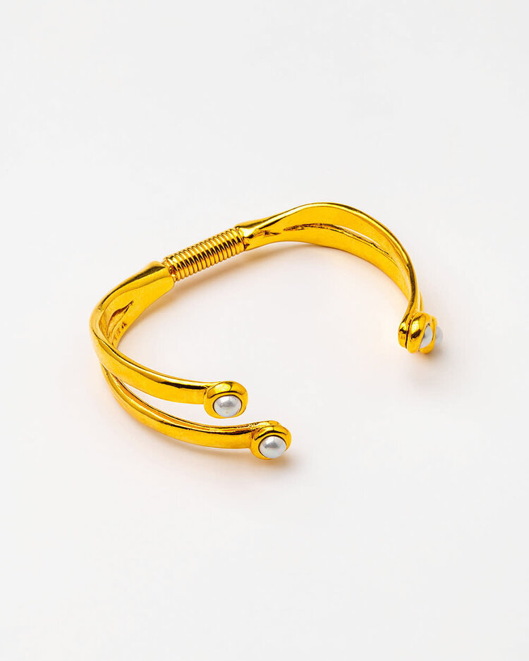 24k Gold Plated Spring  Pearl Bangle