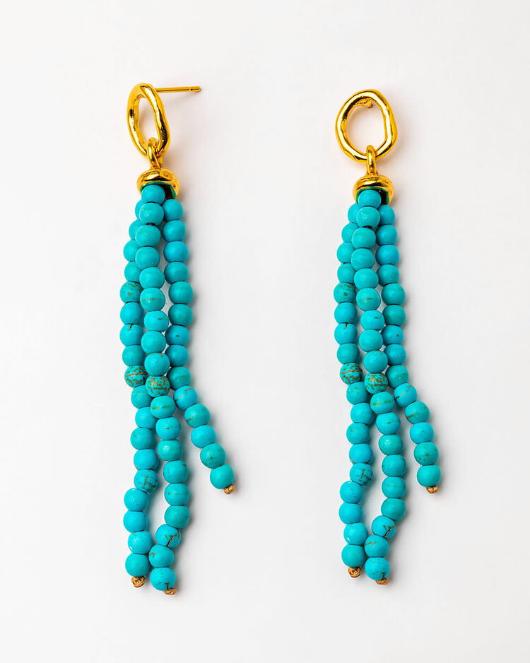 24k Gold Plated Bead Earrings With Blue Howlite