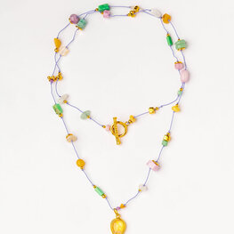 Floating Long Neclace With Quartz Purple Cord