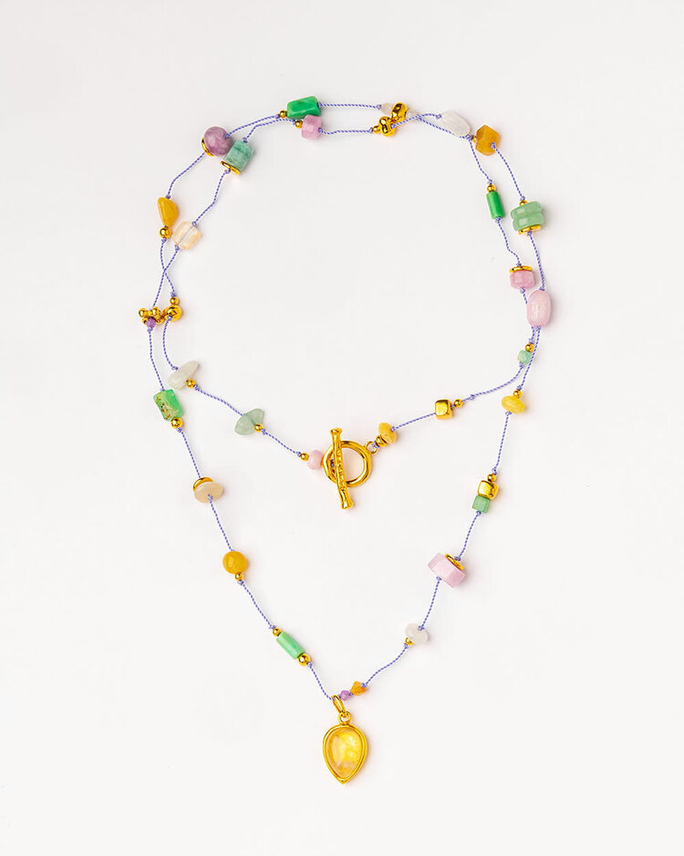 Floating Long Neclace With Quartz Purple Cord