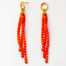 Gold Plated Bead Earrings With Red Quartz