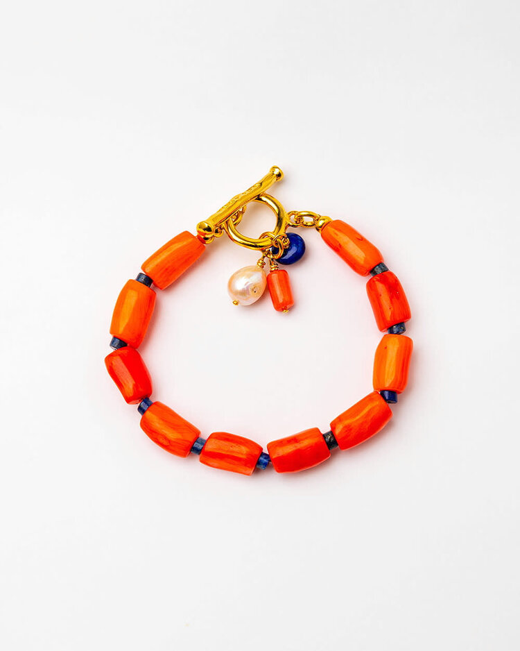 Gold Plated Bracelet With Red Quartz
