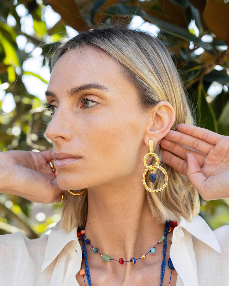 24k Gold Plated Earrings With Lapis