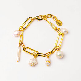 24k Gold Plated Link Bracelet With Freshwater Pearls