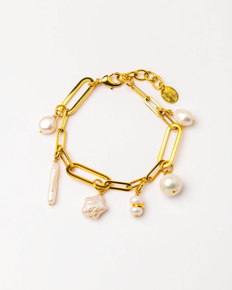 24k Gold Plated Link Bracelet With Freshwater Pearls