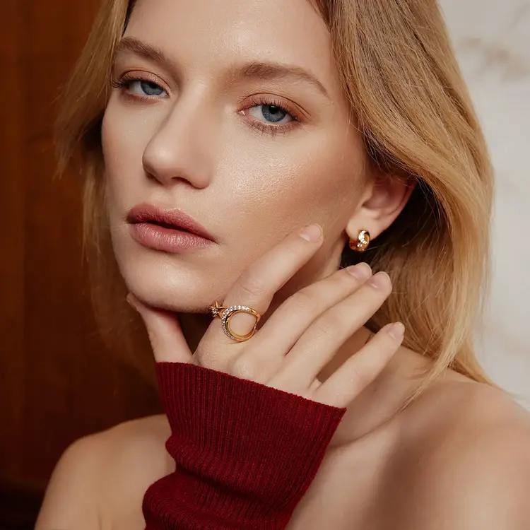 Ania Haie Sparkling Moon and Star Adjustable Ring