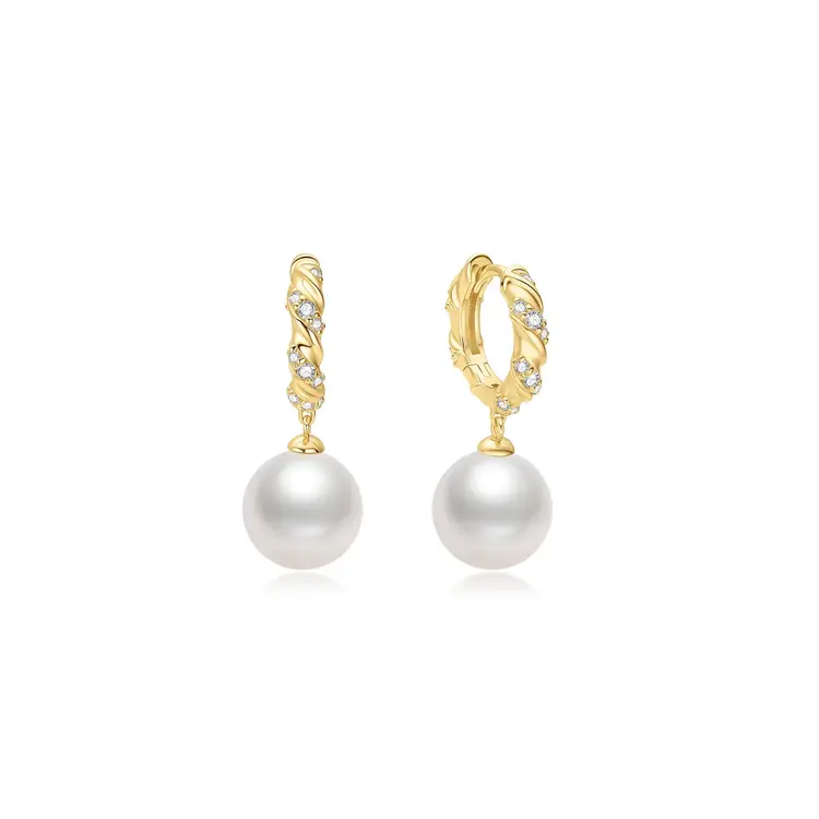 Ania Haie Pearl Dangling Twisted Huggie Hoop Earrings