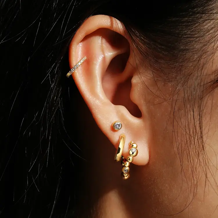 Ania Haie Bezel Beaded Curved Huggie Hoop Earrings