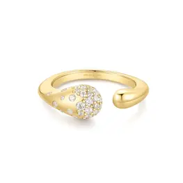 Ania Haie Sparkling Sculptural Crossover Adjustable Ring Silver with Rhodium Plating