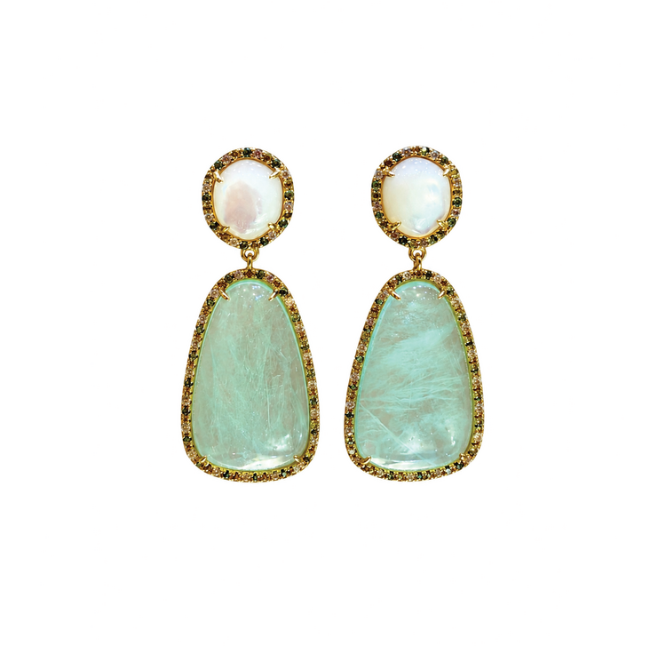 Green Agate & Mother of Pearl Drop Earrings