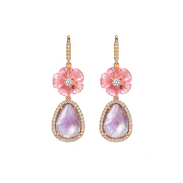 Pink Flower & Mother of Pearl Drop Earrings