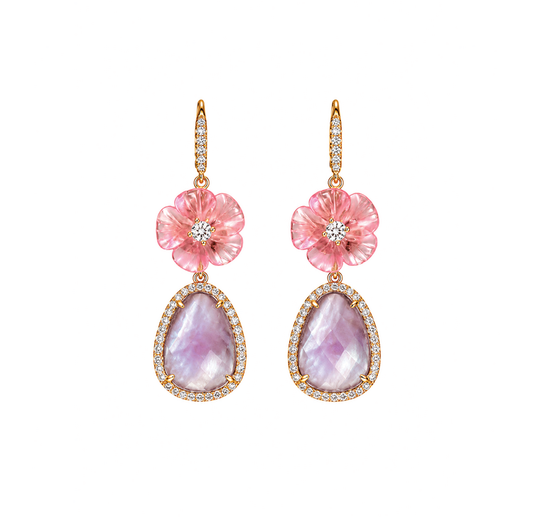 Pink Flower & Mother of Pearl Drop Earrings