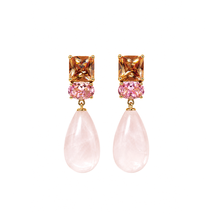 Pink Multi-Stone Teardrop Earrings