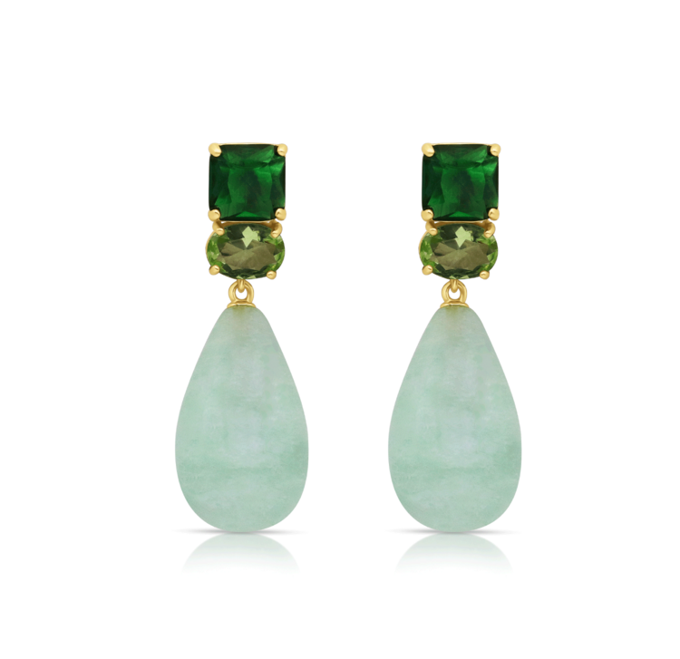 Green Multi-Stone Teardrop Earrings