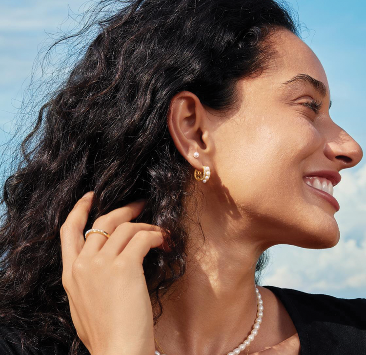 Ania Haie Pearl Row Huggie Hoop Earrings