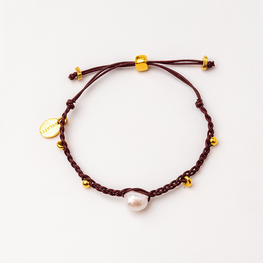 Nara Pearl Bracelet – Burgundy Cord