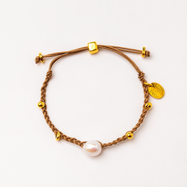 Nara Pearl Bracelet – Camel Cord