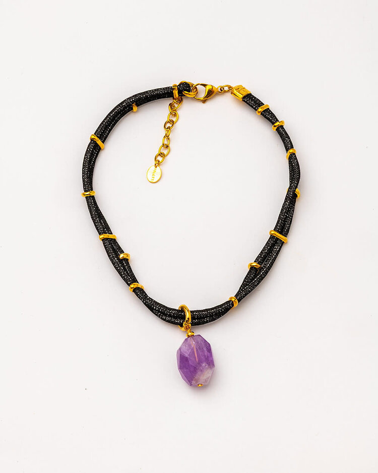 Vega Amethyst Necklace – Black Cord