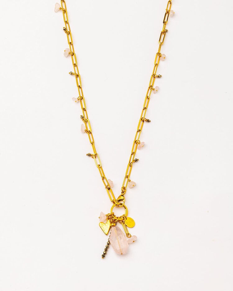 Mosaico Rose Quartz & Pyrite Necklace