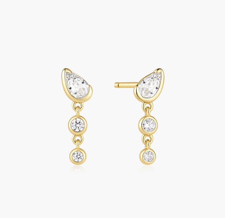 Teardrop & Bezel Dangle Stud Earrings