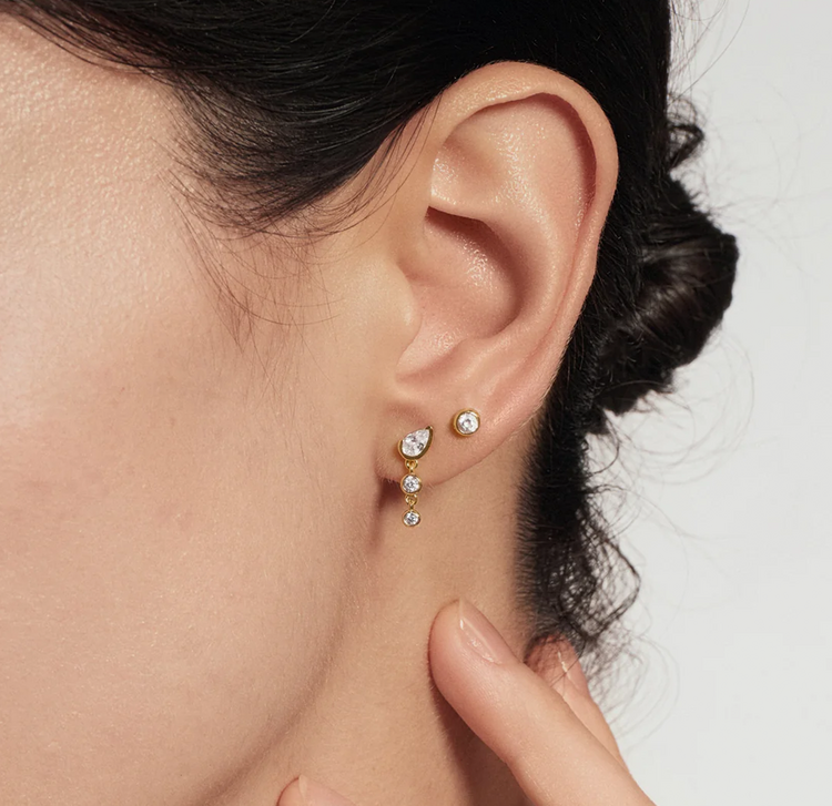 Teardrop & Bezel Dangle Stud Earrings
