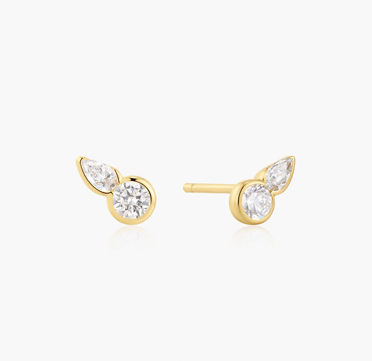 Round & Teardrop Bezel Stud Earrings