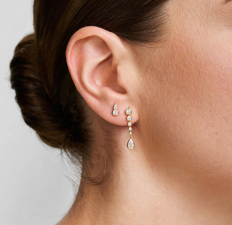 Round & Teardrop Bezel Stud Earrings