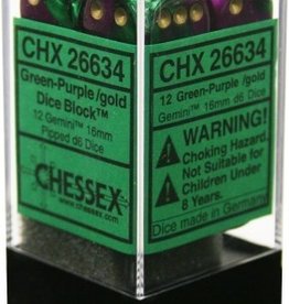 Chessex 16MM D6 Dice Set CHX26634 Gemini Green Purple/Gold