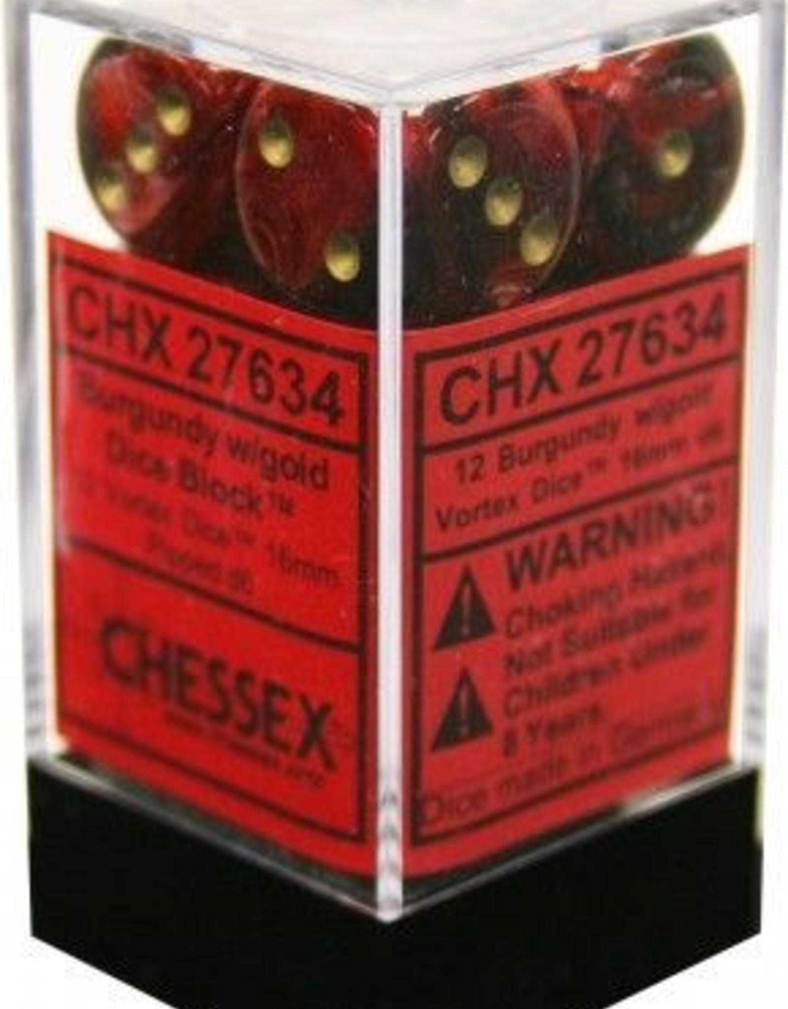Chessex 16MM D6 Dice Set CHX27634 Vortex Burgundy/Gold