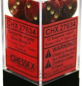 Chessex 16MM D6 Dice Set CHX27634 Vortex Burgundy/Gold