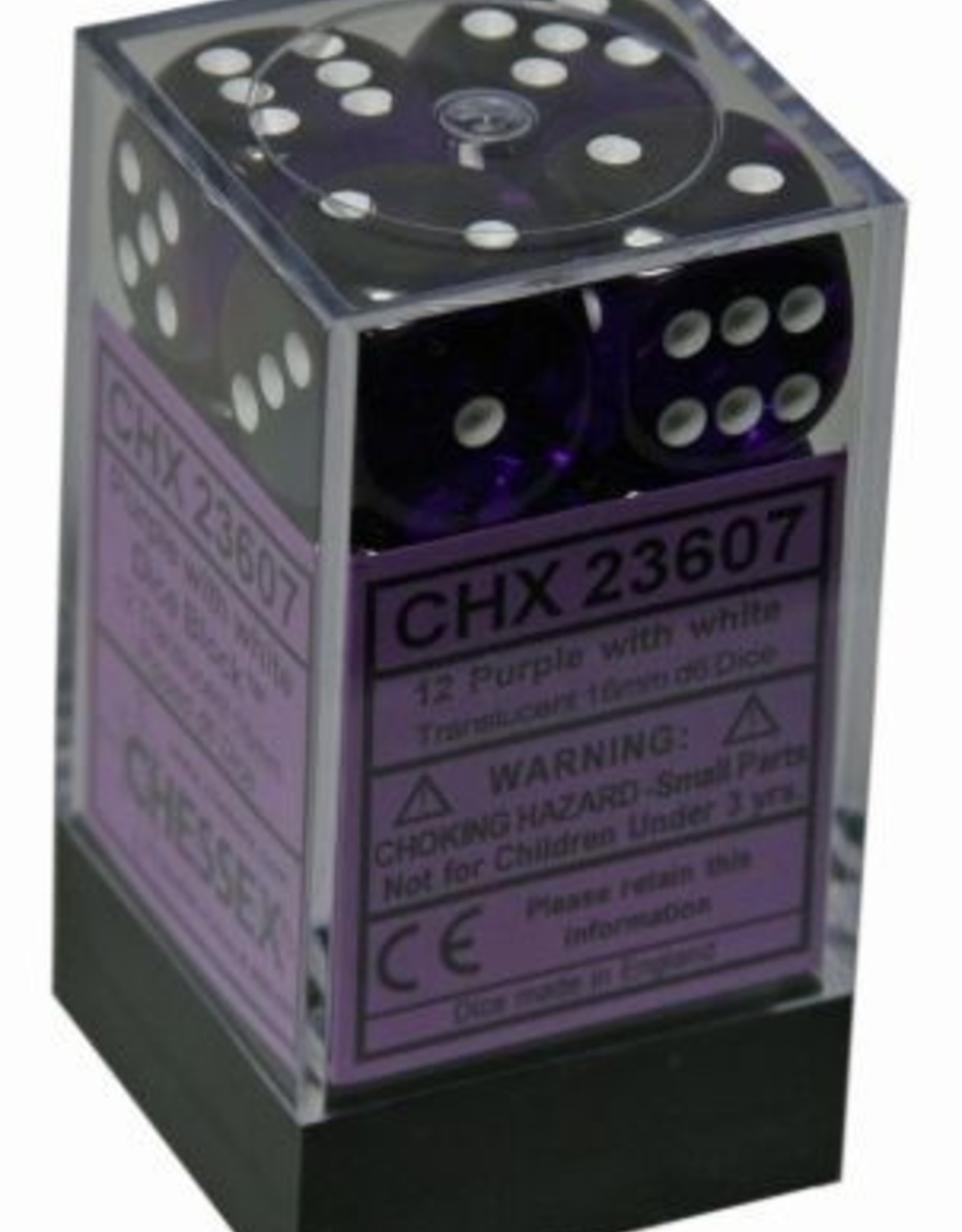 Chessex 16MM D6 Dice Set CHX23607 Translucent Purple/White